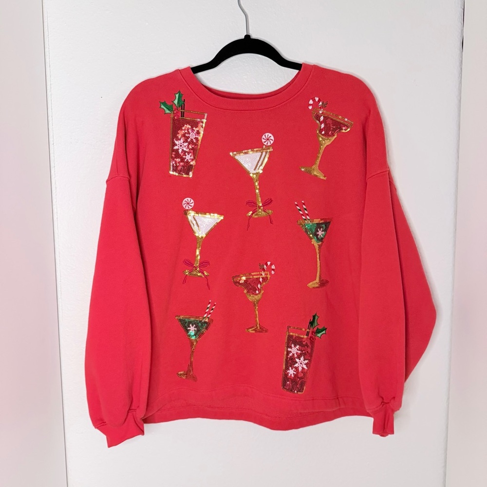 State of Mine Red Christmas Sweater with Cocktail Design